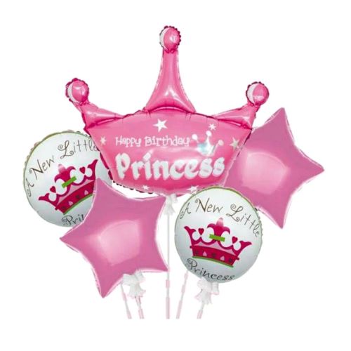 Princess Happy birthday Foil Balloon  Foil Balloon Set of -5 Piece For Birthday Day Party
