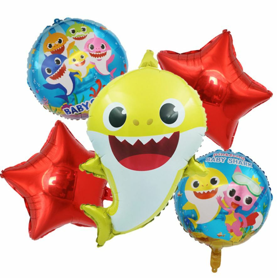 Baby Shark Theme Foil Balloon Foil Balloon Set of -5 Piece For Birthday Day Party
